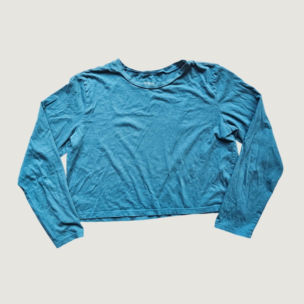 Wild Fable Womens Large Teal Blue Long Sleeve Cropped Cotton T-Shirt Relaxed Fit